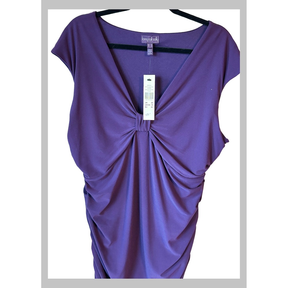 Long Tall Sally Purple Knot Ruched V-Neck Sheath Dress Womens Size 18 NWT - Picture 2 of 4